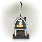 9 in. Tall Wooden Farm Store Hanging or Table Outdoor Bird Feeder House, Black