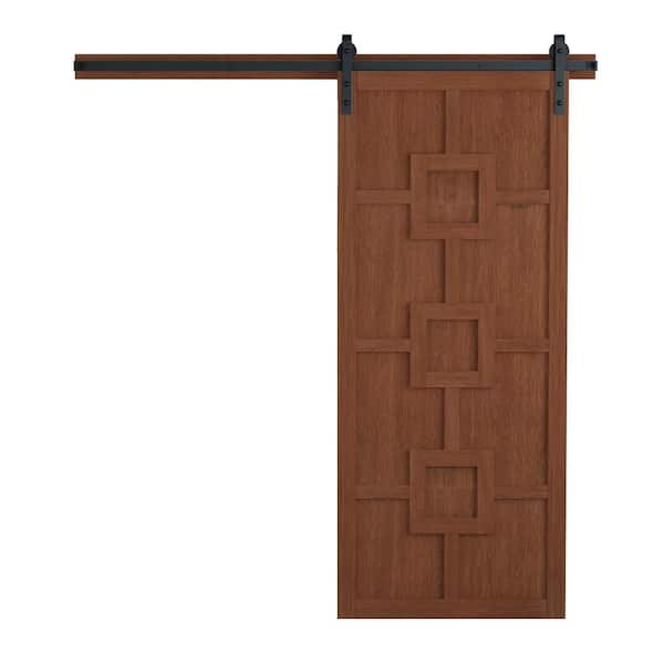 VeryCustom 30 in. x 84 in. The Mod Squad Coffee Wood Sliding Barn Door with Hardware Kit in Black