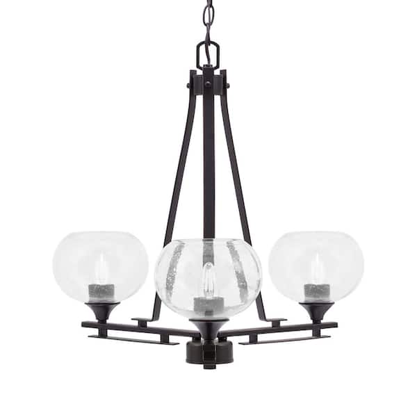 Unbranded Ontario 20.5 in. 3-Light Dark Granite Geometric Chandelier for Dinning Room with Clear Bubble Shades No Bulbs Included