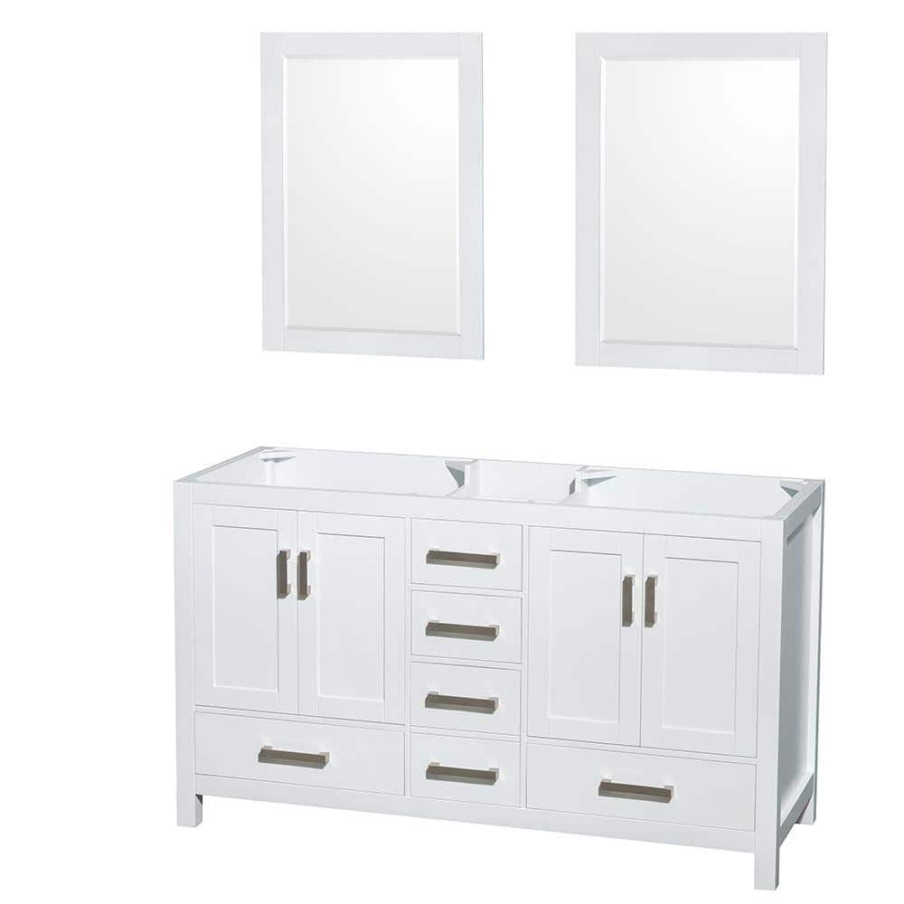 "Sheffield 59 in. W x 21.5 in. D x 34.25 in. H Double Bath Vanity Cabinet without Top in White with 24"" Mirrors" price history on PriceWatchPro