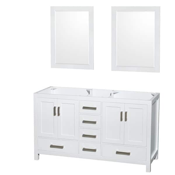 Wyndham Collection Sheffield 59 in. W x 21.5 in. D x 34.25 in. H Double Bath Vanity Cabinet without Top in White with 24" Mirrors