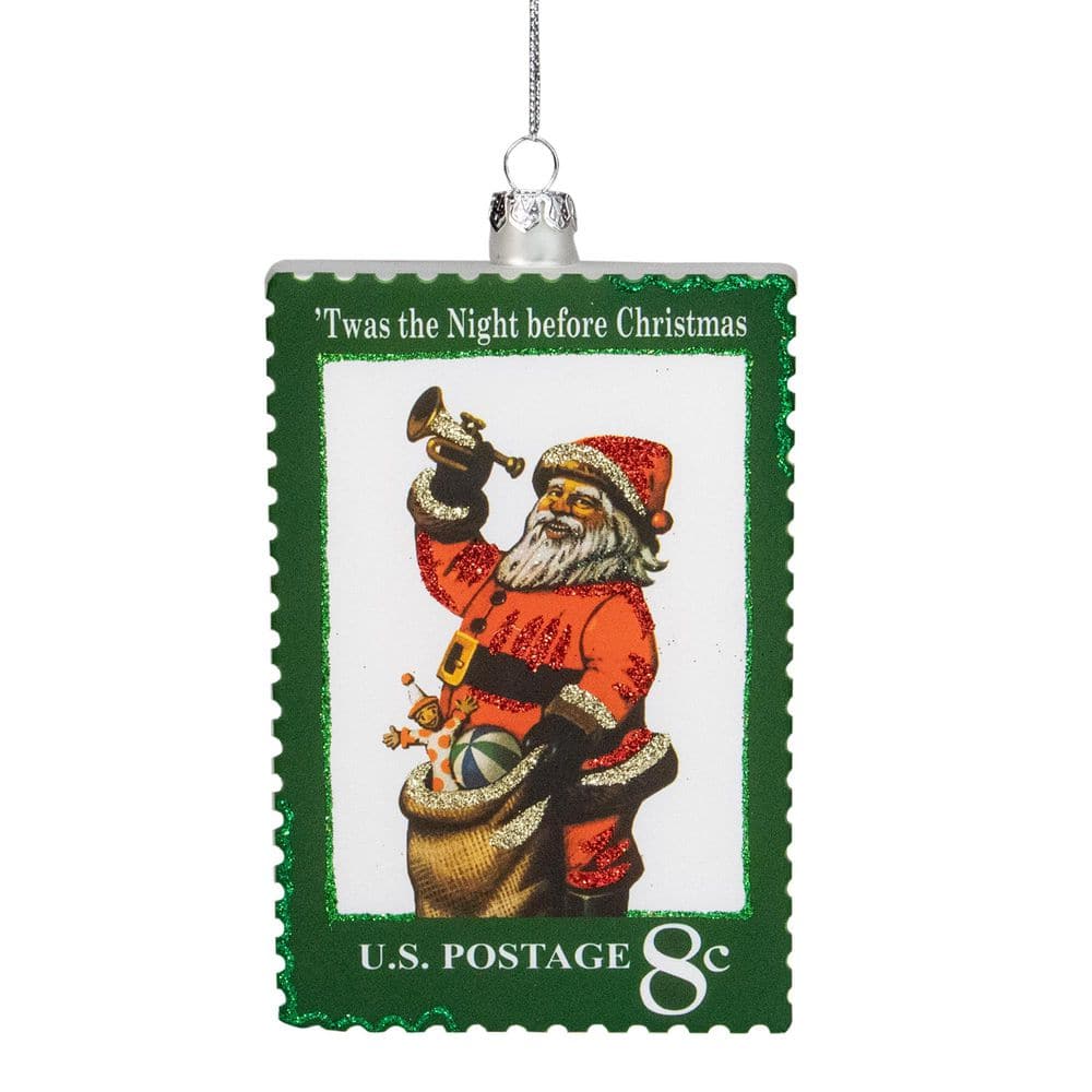 "USPS Santa Stamp ""Twas The Night Before Christmas"" Glass Christmas Ornament-3.5 in. Green" price history on PriceWatchPro