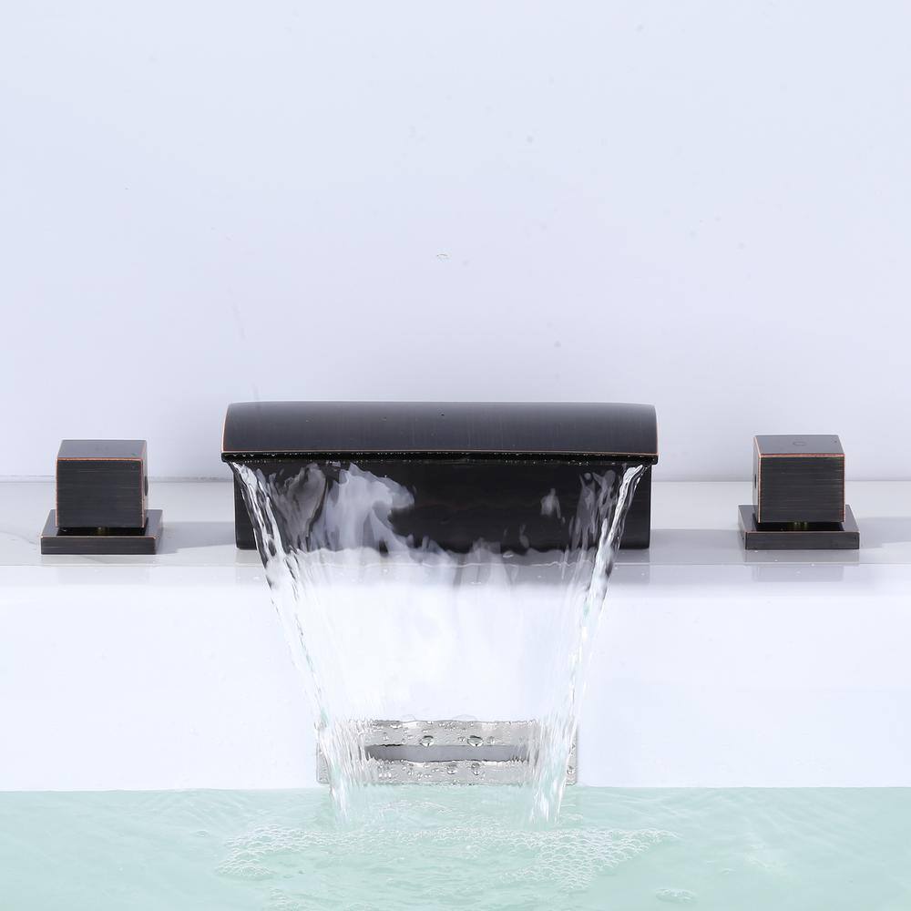 Oil Rubbed Bronze Waterfall Roman Tub Faucet with Double Handles