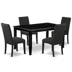 5-Piece Black Finish Solid Wood Top-Rectangular Dining Room Set-Seats 4