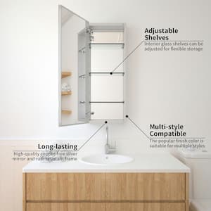 15 in. x 36 in. Frameless Recessed or Surface-Mount Beveled Single Mirror Bathroom Medicine Cabinet
