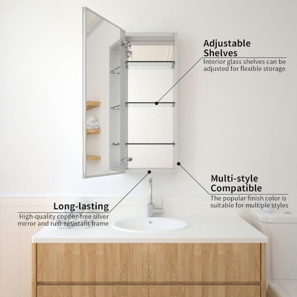 15 in. x 36 in. Frameless Recessed or Surface-Mount Beveled Single Mirror Bathroom Medicine Cabinet