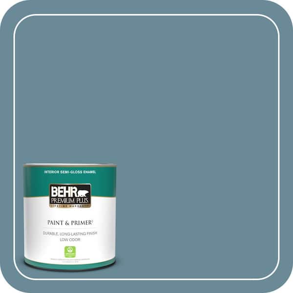 BEHR PREMIUM PLUS 1 qt. #BIC-22 Relaxed Blue Semi-Gloss Enamel Low Odor Interior Paint & Primer