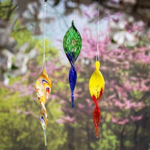 7 in. Multi-Color Hanging Art Glass Outdoor Ornament, Set of 3