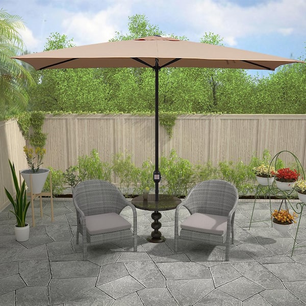 10x6.5ft. Steel Crank Rectangle Market Patio Umbrella in Tan