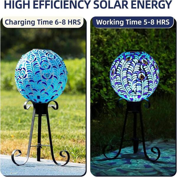 Solar Gazing Ball, 10 in. Mosaic Glass Gazing Globe with Solar