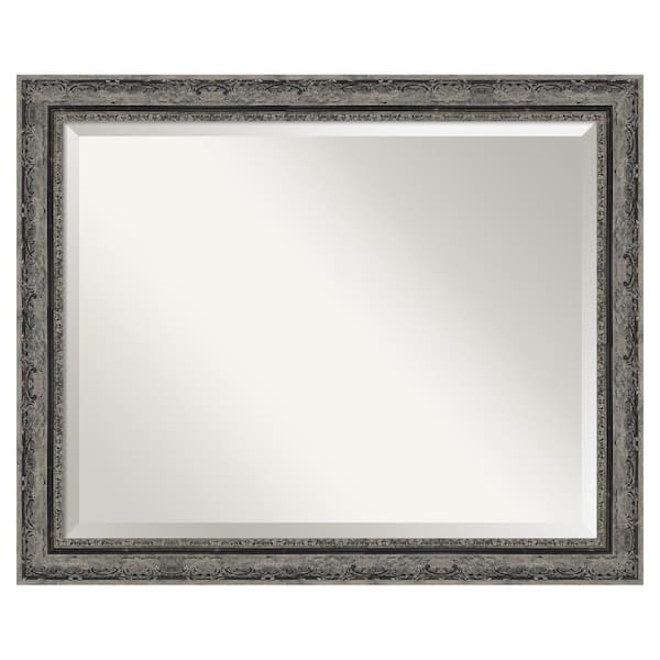 Filigree Matte Black 32.5 in. x 26.5 in. Beveled Traditional Rectangle Framed Wall Mirror