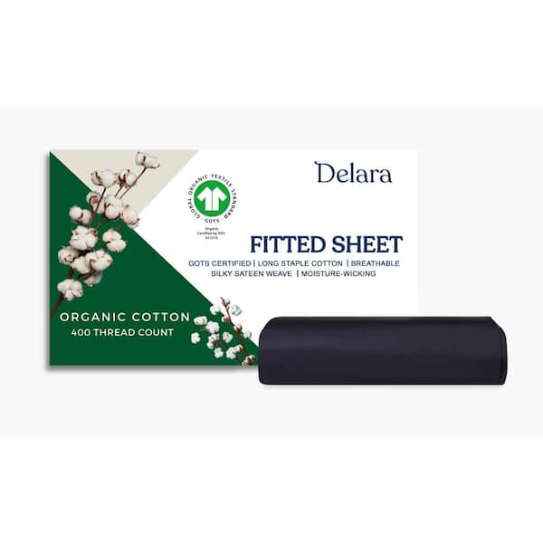 Delara 1-Piece Dark Grey, Solid 100% Organic Cotton, King (78 in. x 80 in.), Smooth and Breathable, Super Soft, Fitted Sheet