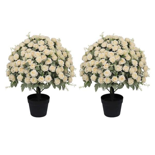 24 in. Indoor/Outdoor Artificial Rose Plant in Pot, Red (2-Pack)