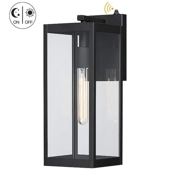 Trevot 1-Light 16.5 in. Black Outdoor Wall Lantern Light Dusk to Dawn