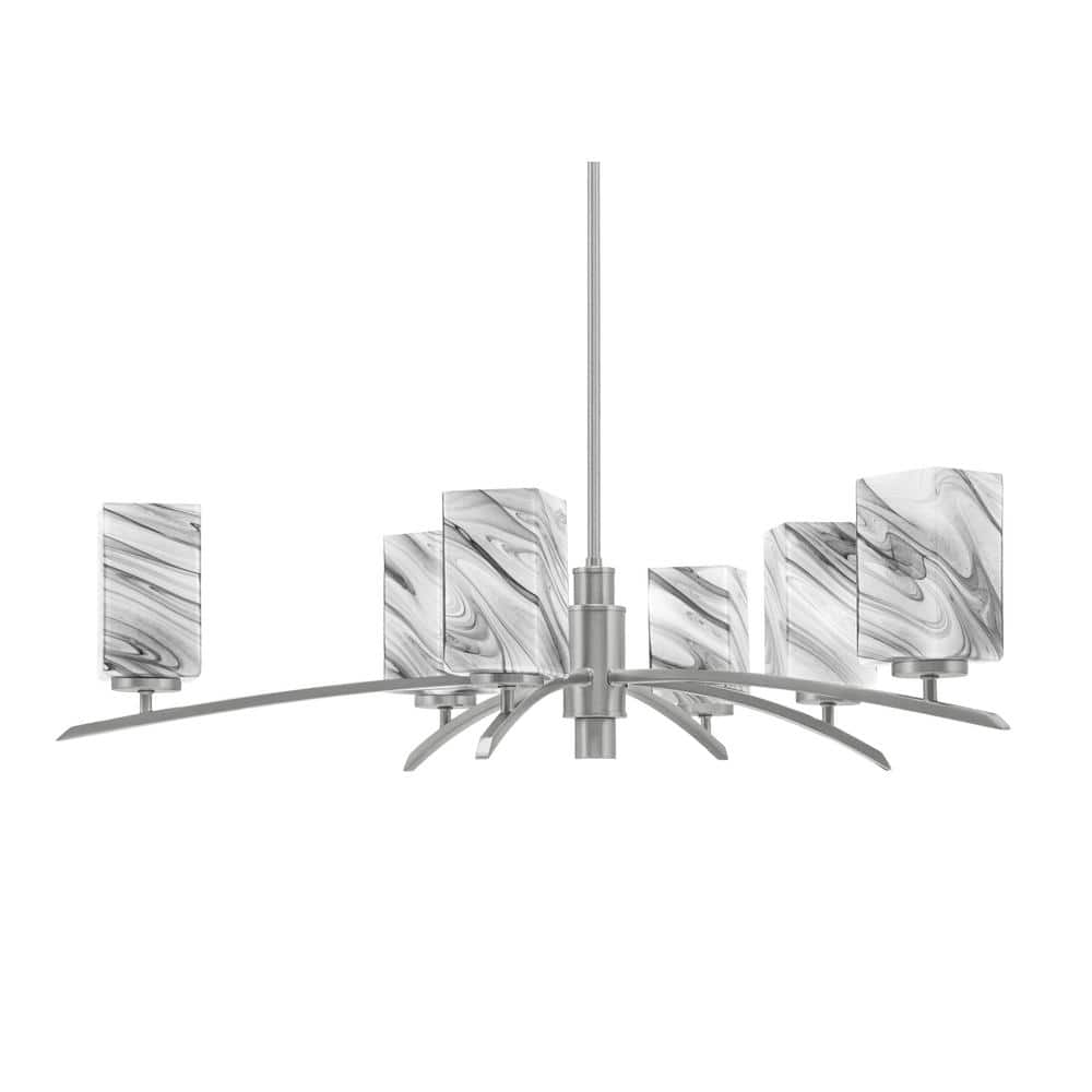 Siena 31 in. 6-Light Graphite Chandelier with 3.5 in. Onyx Swirl Glass Shad