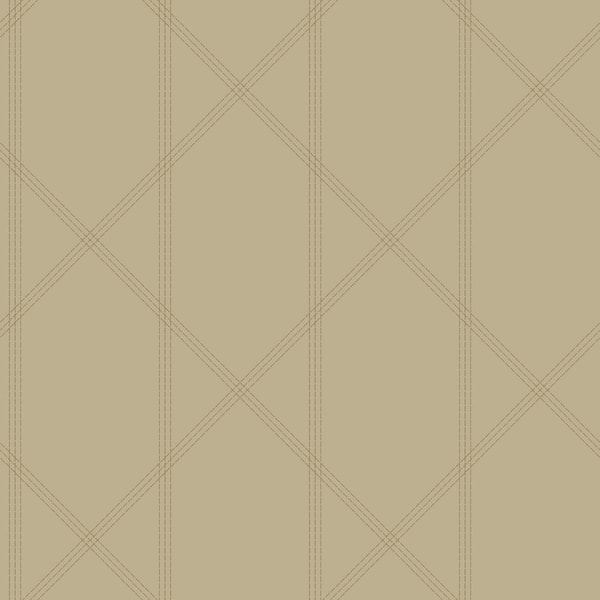 A-Street Prints Walcott Stitched Trellis Beige Metallic Paper Wallpaper Sample