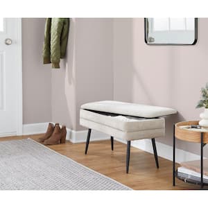 Neapolitan Light Brown Fabric and Black Metal Storage Bedroom Bench