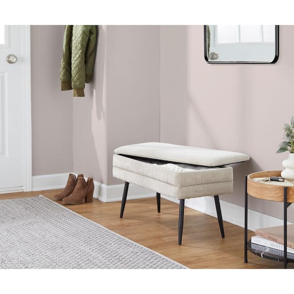 Lumisource Neapolitan Light Brown Fabric and Black Metal Storage Bedroom Bench