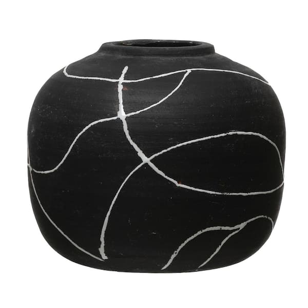 6.5 in. Black and White Terra Cotta Bud Decorative Vase