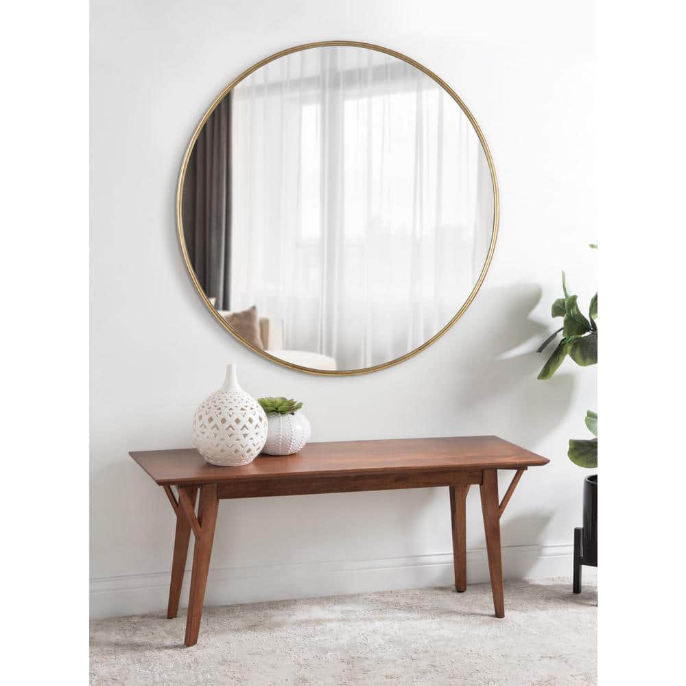 Caskill 40" Round Gold Wood Wall Mirror