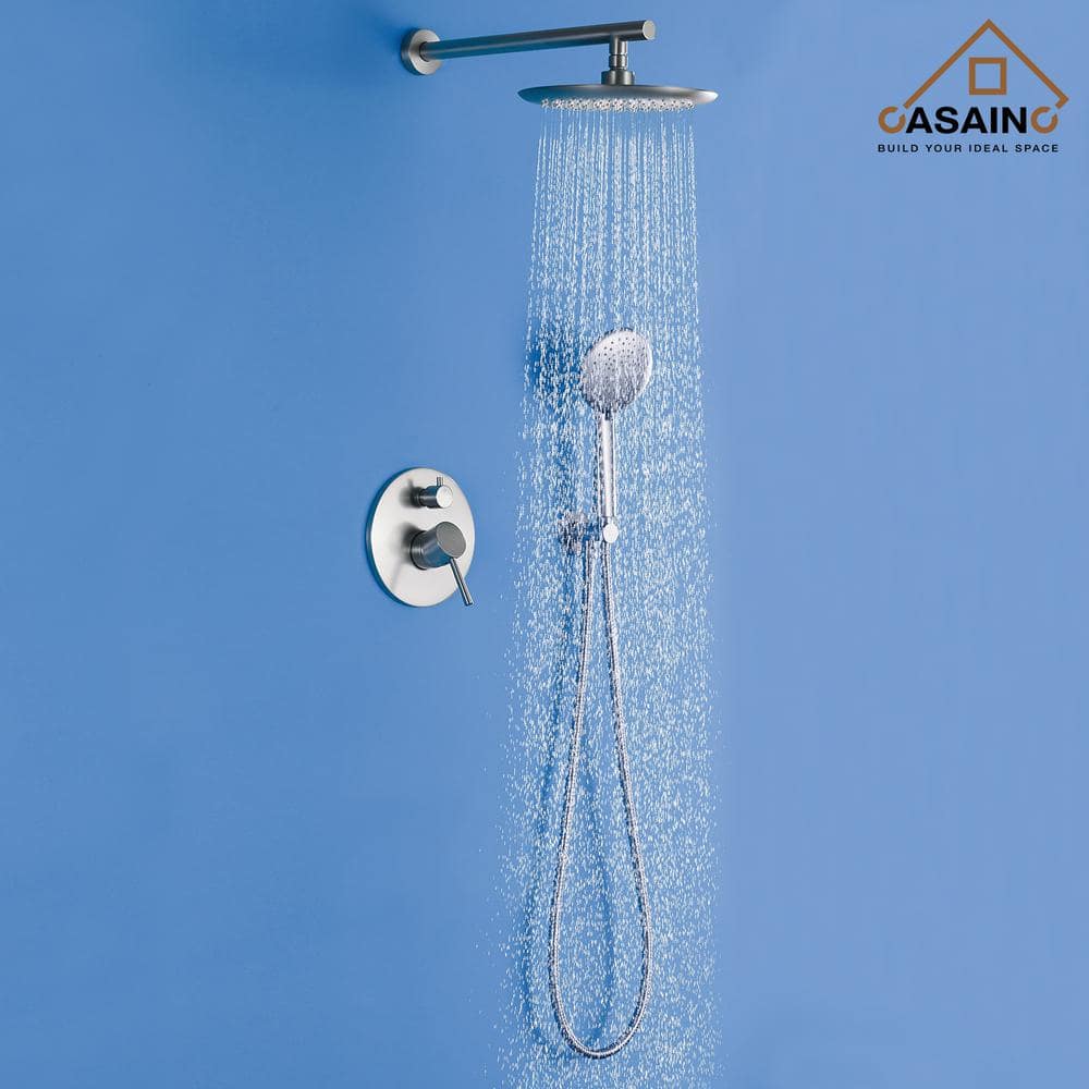 Brushed Nickel Wall Mounted Rain Shower System with Handheld
