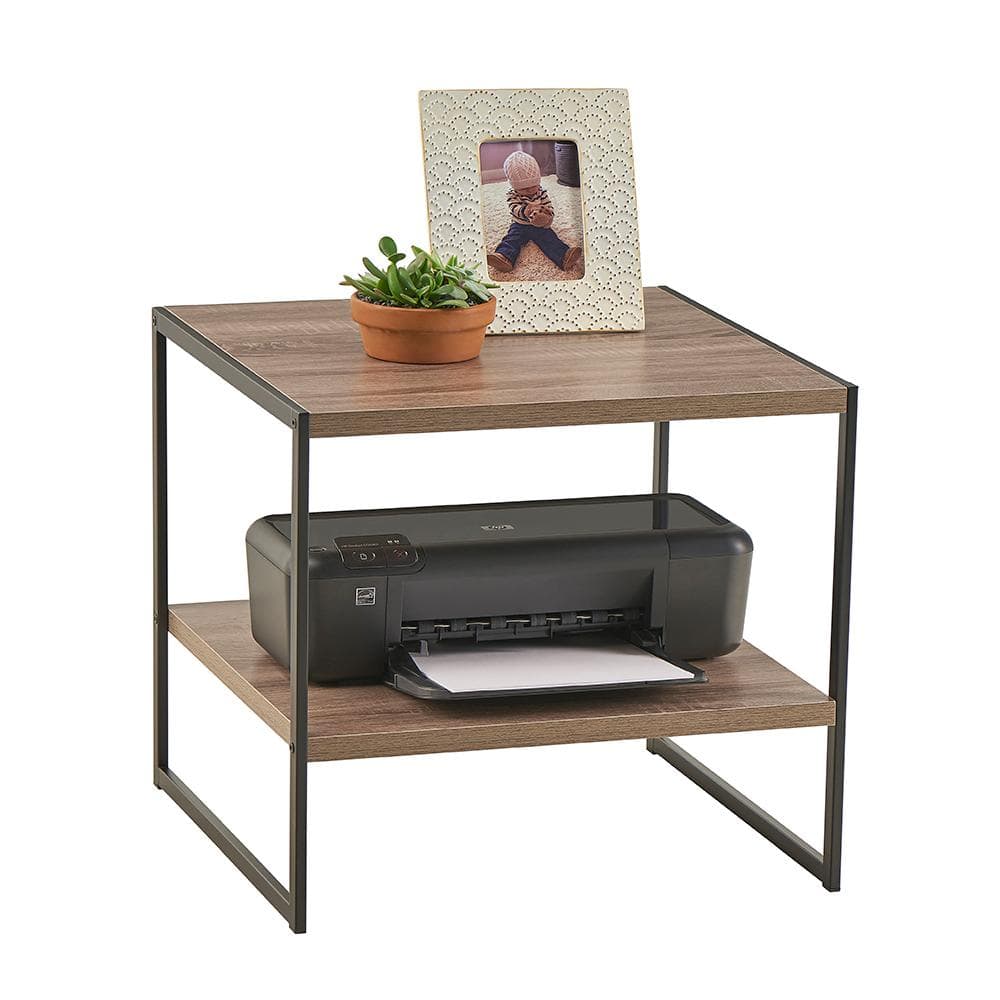 Weathered Gray and Black 2-Tier Wood and Metal End Table