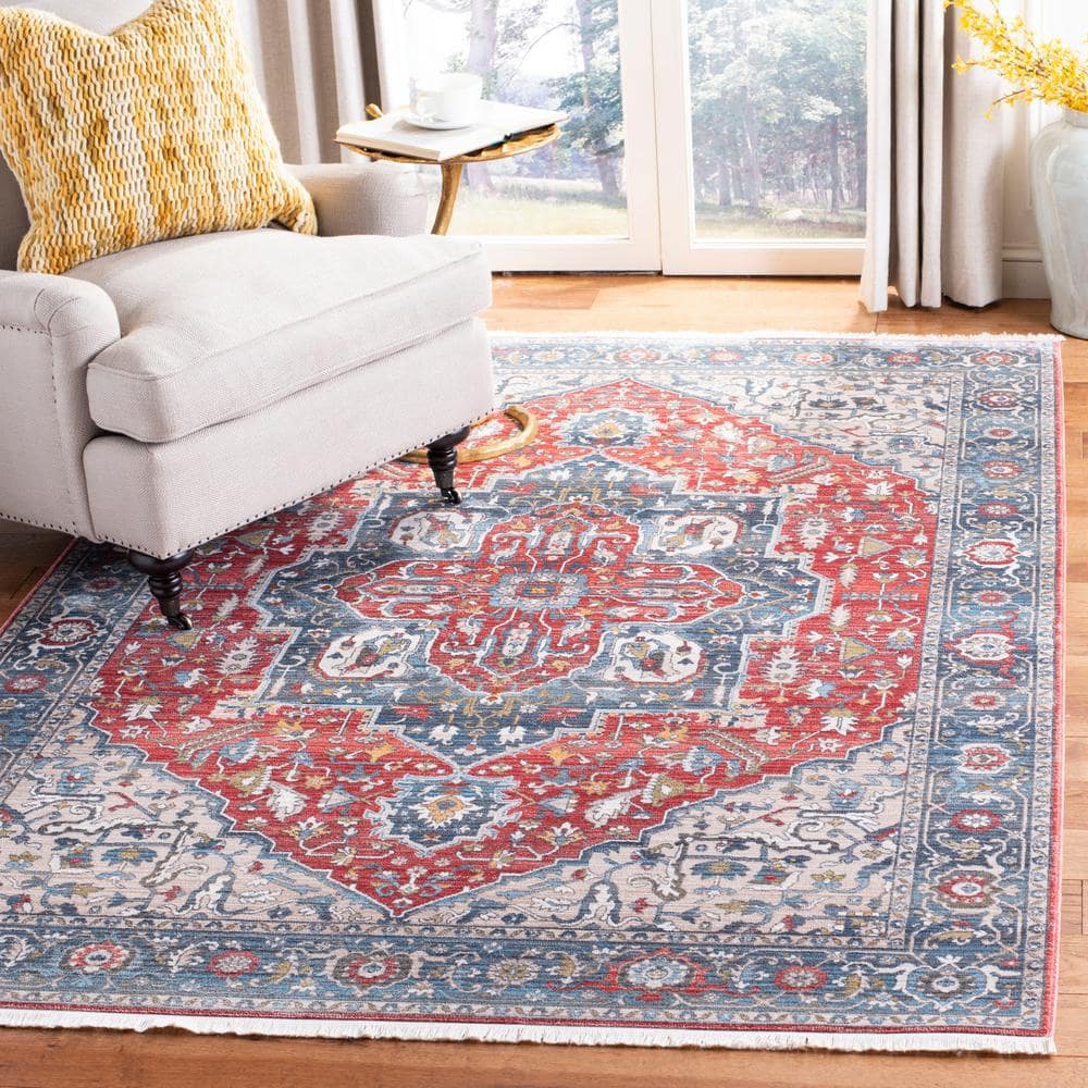 Red and Blue 8' x 10' Hand-knotted Synthetic Area Rug