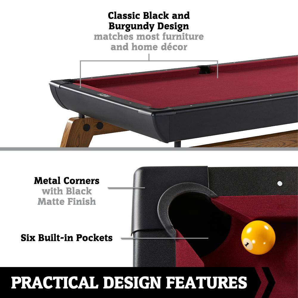 Edgewood 84" Burgundy Wool Blend Billiard Table with Oak Legs