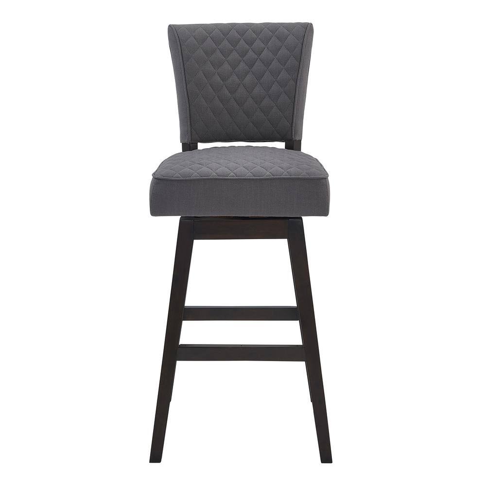 Contemporary 26" Swivel Barstool in Gray Fabric and Espresso Wood