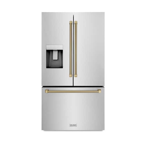 Autograph Edition 36 in. Standard-Depth 28.9 cu ft Refrigerator in Stainless Steel and Champagne Bronze Helix Handles