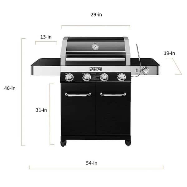 Monument Grills 42538B 4-Burner Propane Gas Grill in Black with ClearView Lid, LED Controls, Side Burner and USB Light - 3