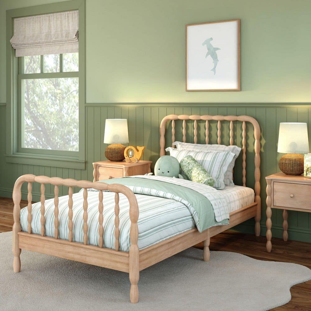 Max & Lily Jenny Blonde Twin Platform Bed with Spindle Details