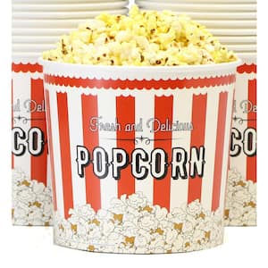 Large Disposable Popcorn Buckets- Vintage Red and White (85 Oz.), 100-Count