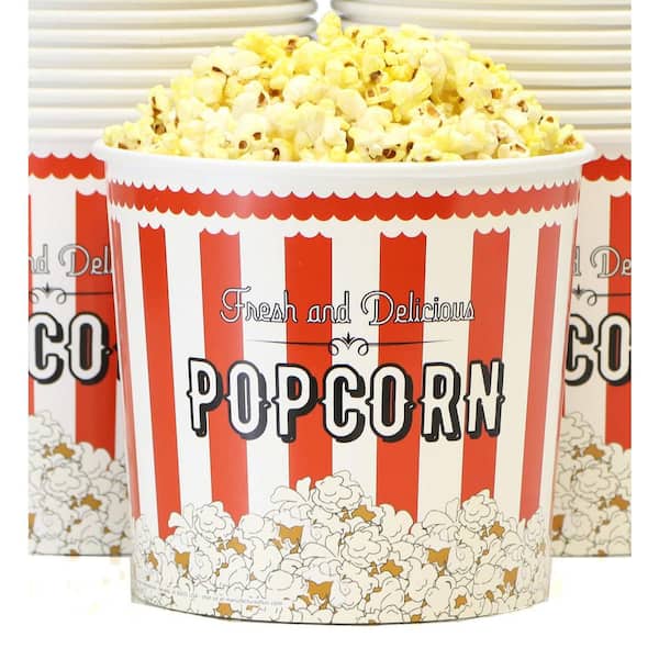 Unbranded Large Disposable Popcorn Buckets- Vintage Red and White (85 Oz.), 100-Count