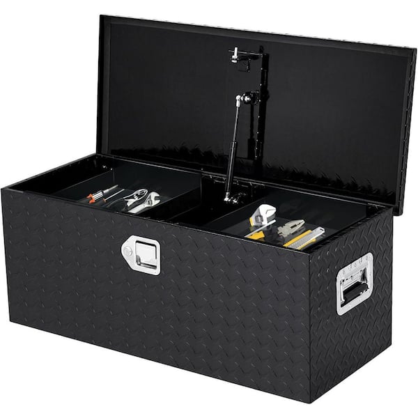 36 in. Black Aluminum Top Mount Diamond Plate Truck Tool Box with Side Handle, Lock and Keys
