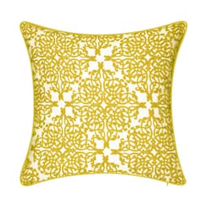 Indoor & Outdoor Embroidered Lace Bright Yellow 20x20 Decorative Pillow