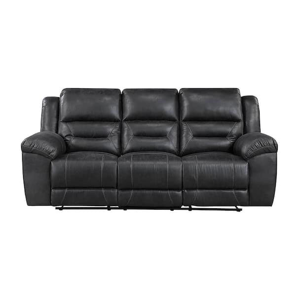 Calla 91.5 in. W Pillow Top Arm Microfiber Rectangle Manual Double Reclining Sofa in Black
