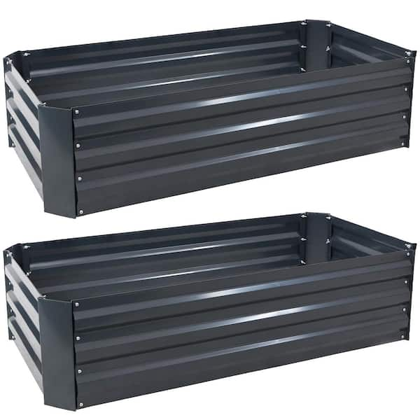 48 in. Rectangle 2 Galvanized Steel Raised Beds, Dark Gray