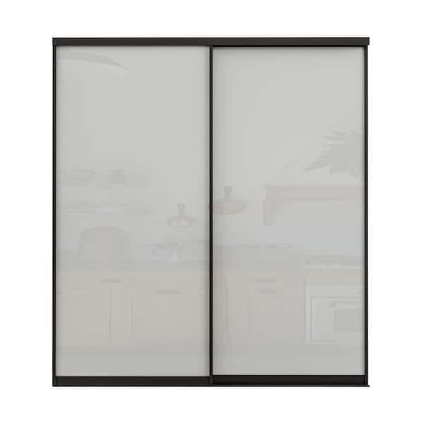 60 in. x 80 in. 1-Lite Black Frosted Glass and Aluminum Frame Finished Closet Sliding Door with Hardware Kit
