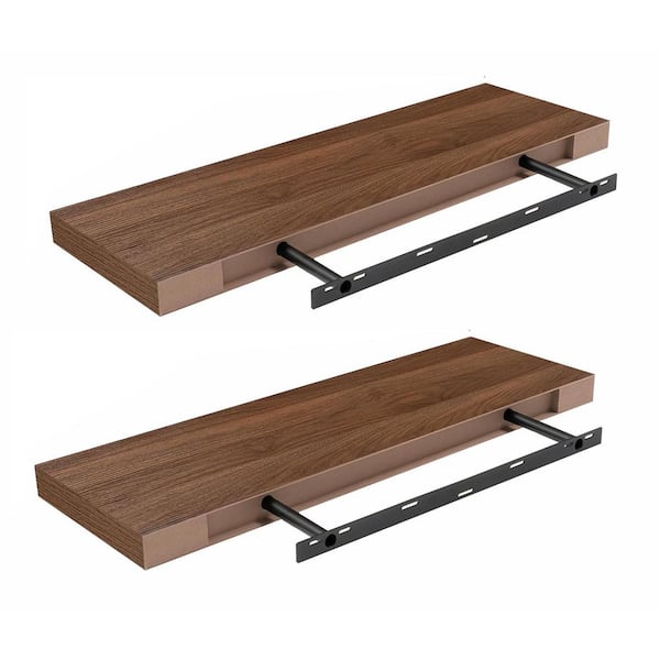 36 in. W x 12 in. D Dark Brown Floating Shelves Decorative Wall Shelf (Set of 2)
