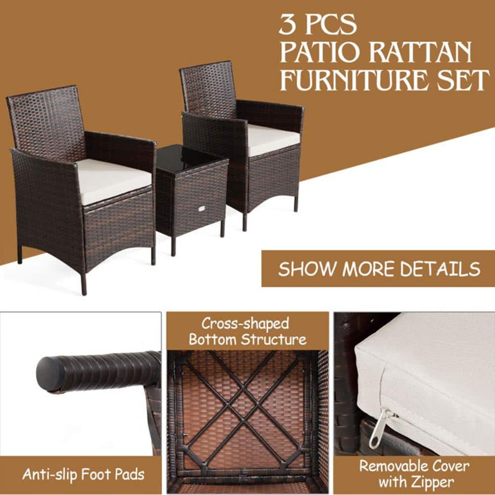 Three-piece patio rattan furniture set product shot.