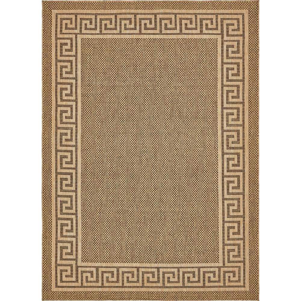 Greek Key Brown Synthetic Rectangular Outdoor Rug 8' x 10'