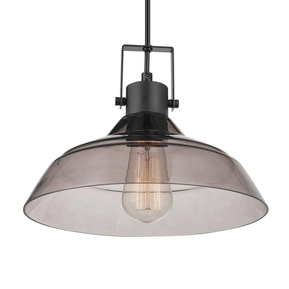 Mid-Century Modern Sutton Matte Black Pendant with Smoke Glass Shade