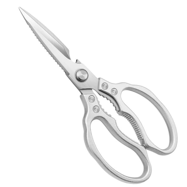 8.9 in. Silver Multi-Purpose Stainless Steel Kitchen Shear with Non-Slip Grips, Heavy Duty Dishwasher Safe Food Scissors