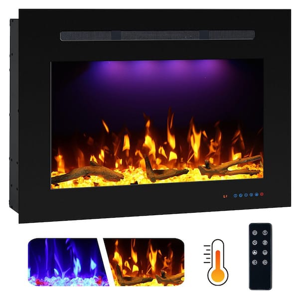 32.23 in. W x 26.02 in. H Back Electric Fireplace Insert with 3-Flame, Thermostat, Crackling Speaker