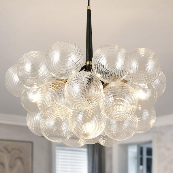 Henveton Kinlea Sphere 6-Light Black Gold Mid-Century Bubble Glass Chandelier for Kitchen Island with no bulbs included
