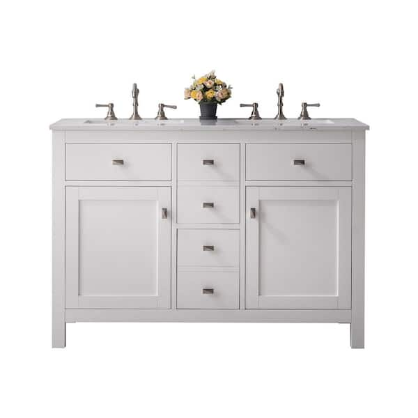 Artemis 44 in. Double Sink White Bath Vanity with White Engineered Top (Assembled)