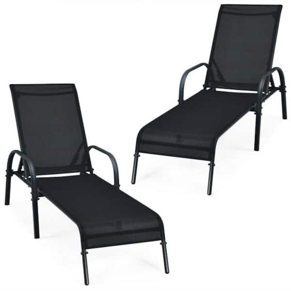 Unbranded Black Set of 2-Pieces Metal Outdoor Chaise Lounge