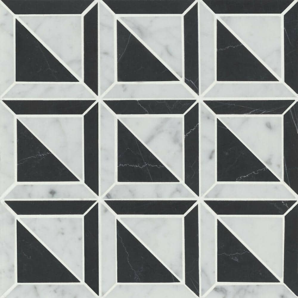 Sample-Matisse 4 in. x 5 in. Honed White Carrara/Nero Marquina Marble Mosaic Subway Tile price history on PriceWatchPro