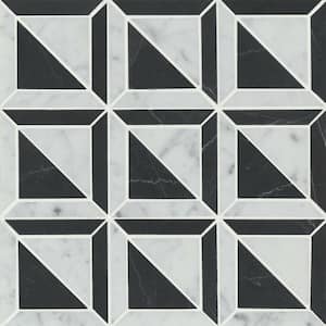 Matisse Square 12 in. x 12 in. Honed White Carrara/Nero Marquina Marble Mosaic Tile (5.1 sq. ft./Carton)